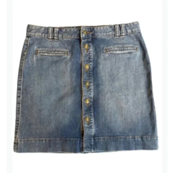 ANN TAYLOR loft blue jean denim button front mini skirt size 4 - Picture 2 of 9